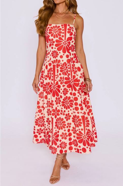 VICI Collection Dresses & Skirts - VICI Collection Cream/Red Floral Sleeveless Maxi Dress M